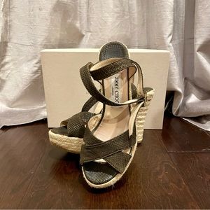 Jimmy Choo Suede Animal Print Espadrille Wedges